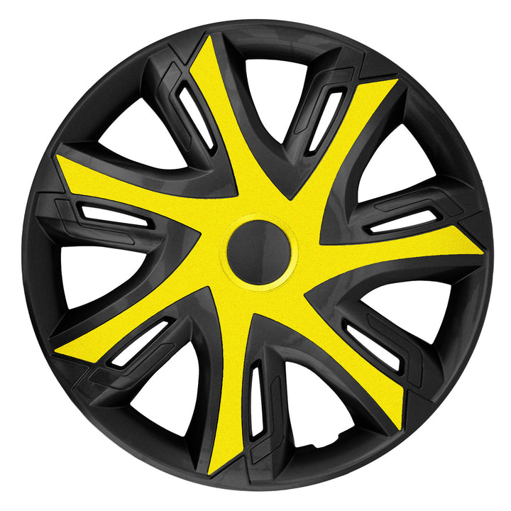 NRM N-Power Copricerchi per cerchi in acciaio Set di 4 copricerchi bicolore per auto Adatto alla maggior parte delle marche e dei cerchi Plastica ABS (giallo/nero, 14")