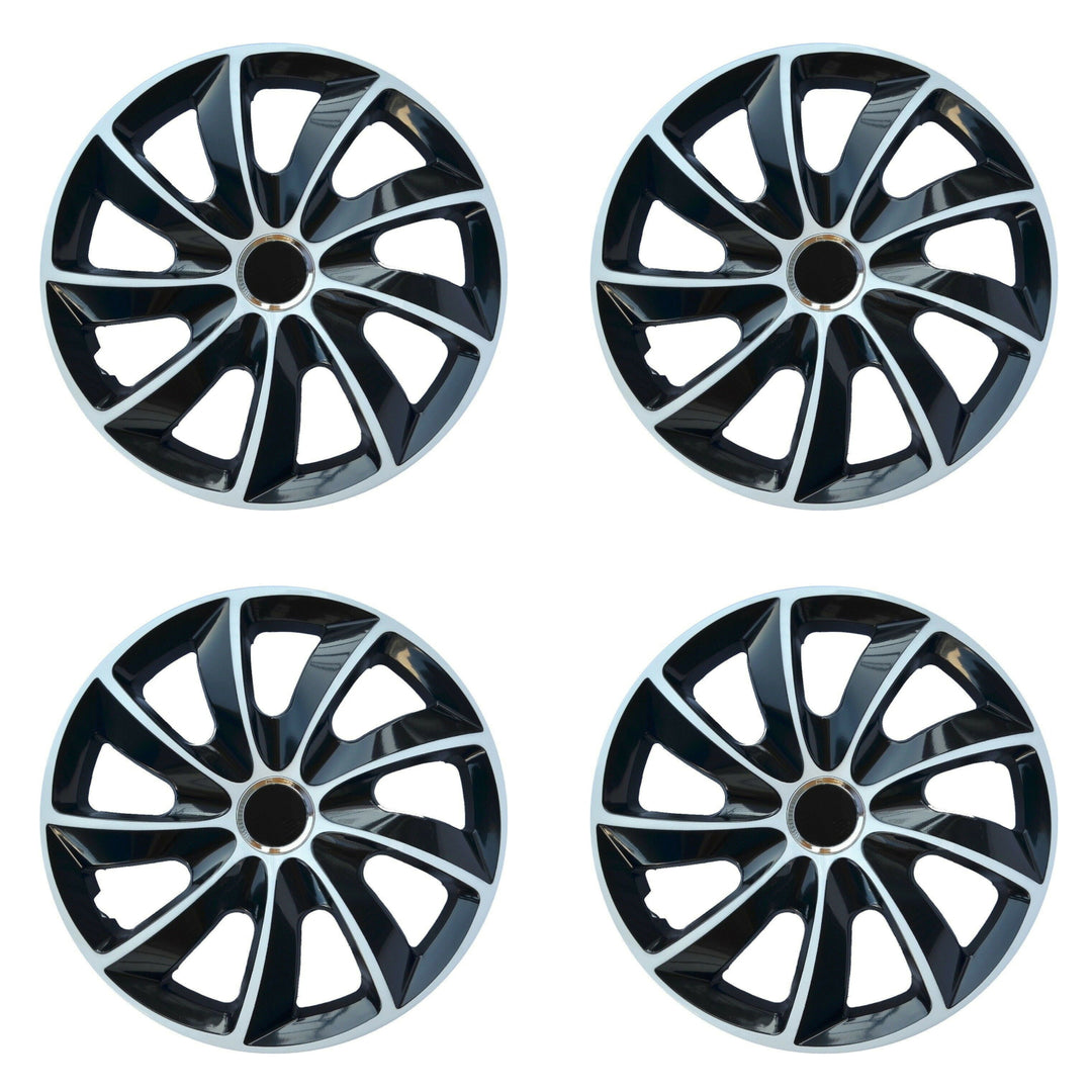 NRM STIG Copricerchi per cerchi in acciaio Set di 4 copricerchi bicolore per auto Adatto alla maggior parte delle marche e dei cerchi Plastica ABS (bianco/nero, 17")
