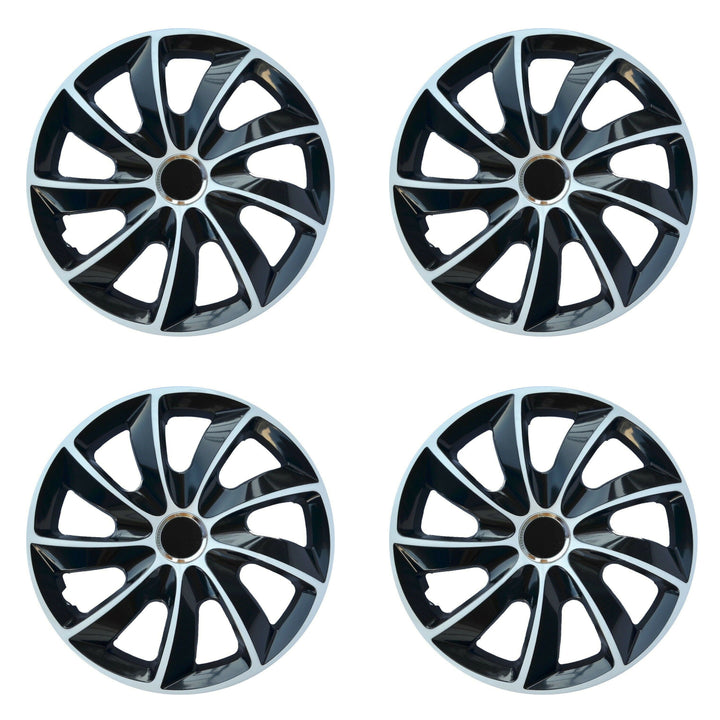 NRM STIG Copricerchi per cerchi in acciaio Set di 4 copricerchi bicolore per auto Adatto alla maggior parte delle marche e dei cerchi Plastica ABS (bianco/nero, 17")