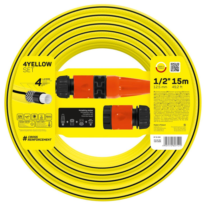 Set per irrigazione 4YELLOW Tubo flessibile da 15 m + irrigatore diritto Attacco rapido stop e pass Connessione con filettatura interna G3/4"