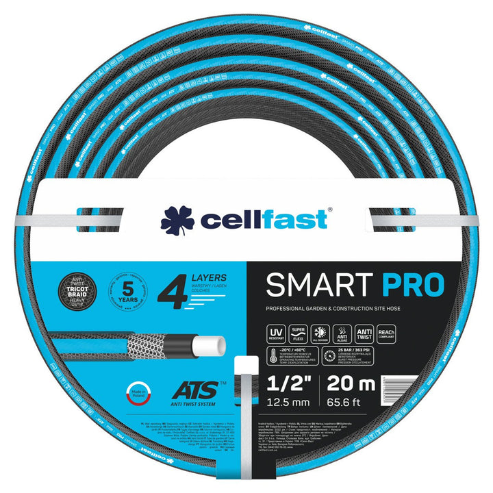 Cellfast SMART PRO ATS Tubo da giardino a 4 strati Treccia tricot ATS flessibile resistente ai raggi UV e alle alghe 1/2" 20 m