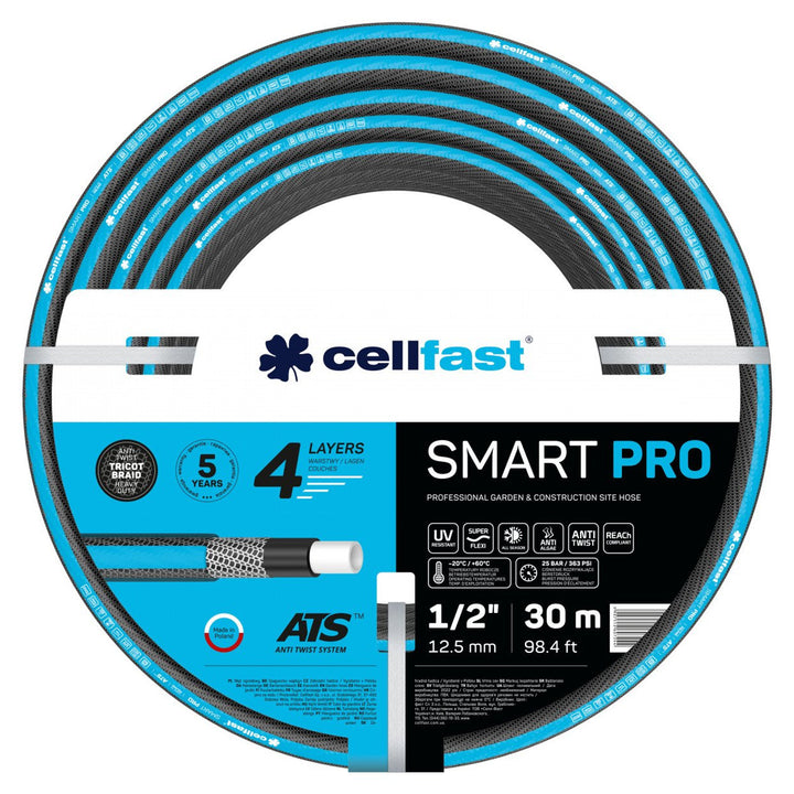 Cellfast SMART PRO ATS Tubo da giardino a 4 strati ATS Tricot Tessuto flessibile resistente ai raggi UV e alle alghe 1/2" 30 m