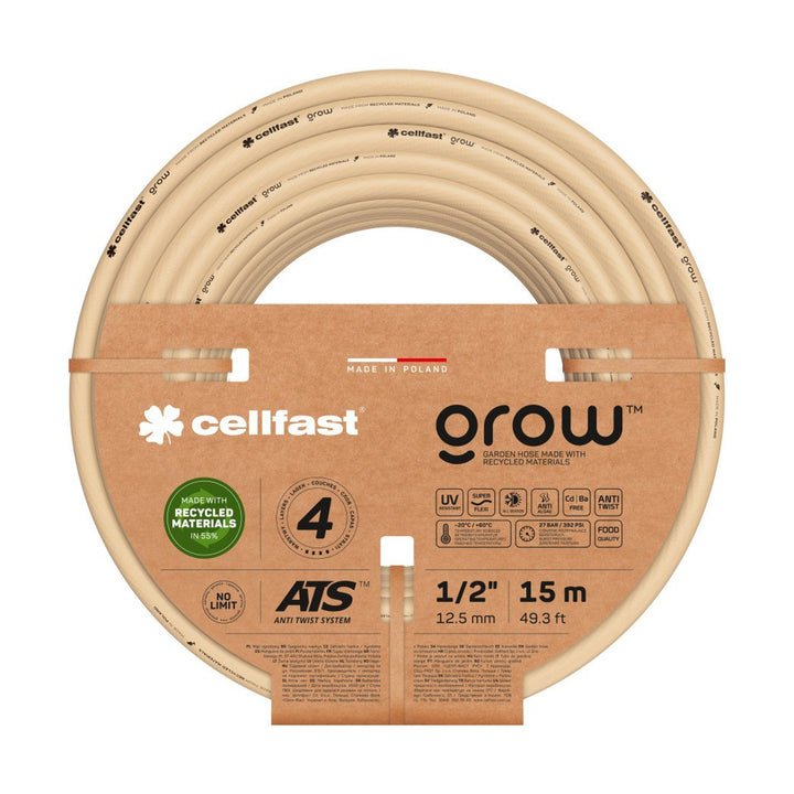 Tubo da giardino Cellfast GROW 4 strati  1/2" 15 m Treccia tricot ATS Resistente ai raggi UV Antialghe
