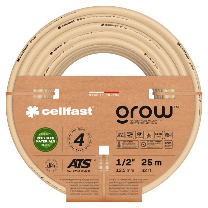 Tubo da giardino Cellfast GROW 4 strati 1/2" 25 m Treccia tricot ATS Resistente ai raggi UV Antialghe