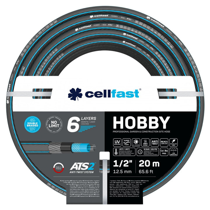 Cellfast HOBBY ATS2™ 6 streti Tubo da giardino a doppia treccia con trama incrociata e tricot Resistente alle radiazioni UV e alla deposizione di alghe 1/2" 20 m