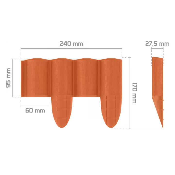 Steccato da giardino Cellfast, effetto legno, resistente al gelo, lunghezza 2,4 m, colore mattone, 34-033