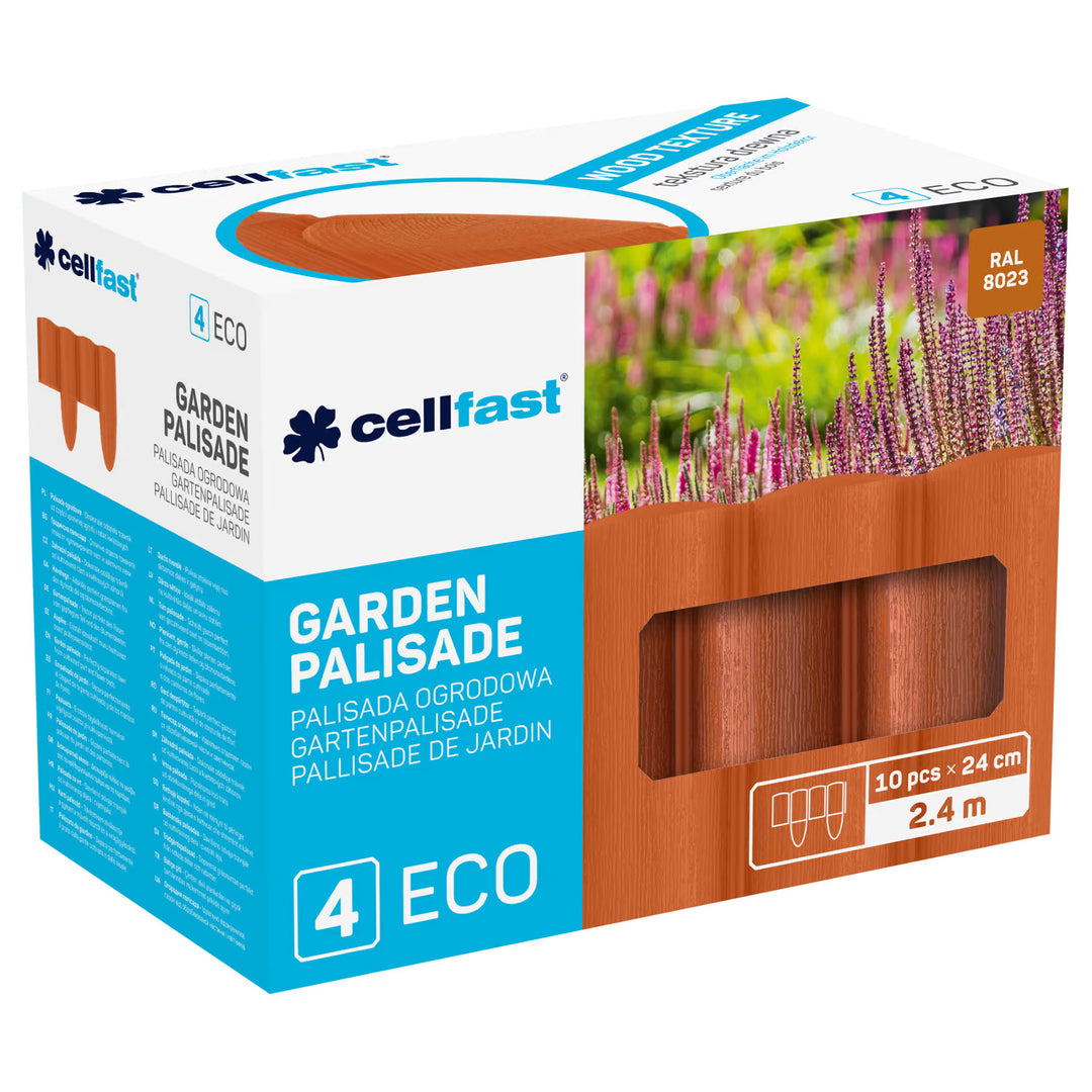 Steccato da giardino Cellfast, effetto legno, resistente al gelo, lunghezza 2,4 m, colore mattone, 34-033