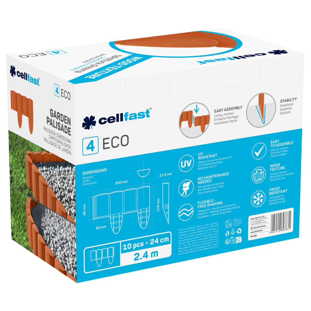 Steccato da giardino Cellfast, effetto legno, resistente al gelo, lunghezza 2,4 m, colore mattone, 34-033