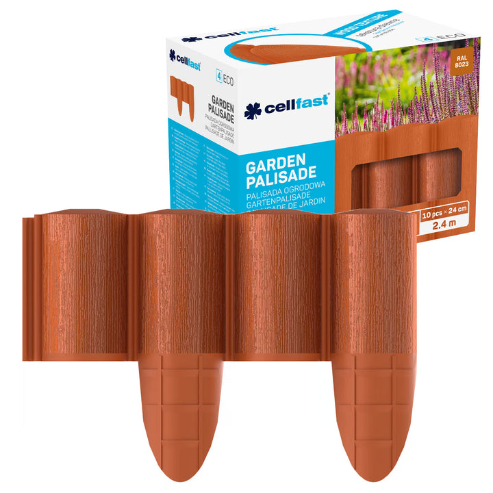 Steccato da giardino Cellfast, effetto legno, resistente al gelo, lunghezza 2,4 m, colore mattone, 34-033