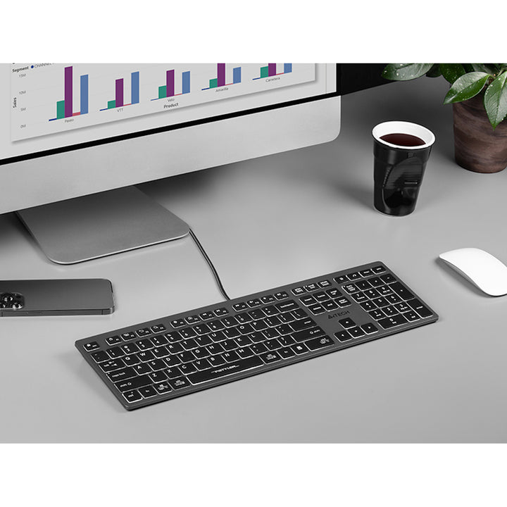 A4tech FX60H Tastiera da gioco QWERTY 12 tasti multimediali 2 porte USB Plug & Play Porta USB cablata Lunghezza cavo 1,5 m (retroilluminazione bianca)