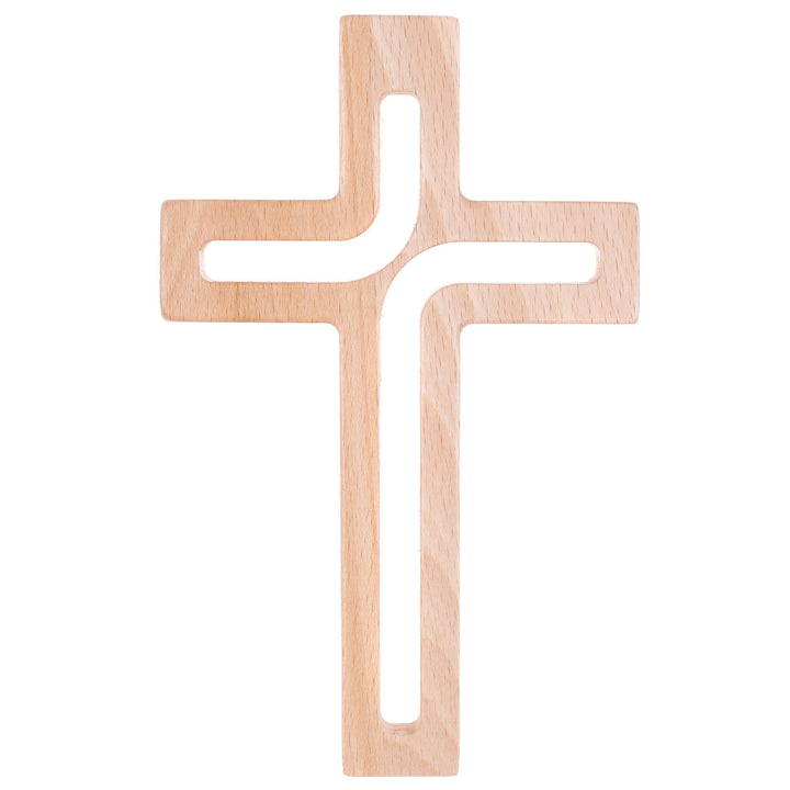 Croce moderna sospesa in legno naturale 18x12x1,5 cm