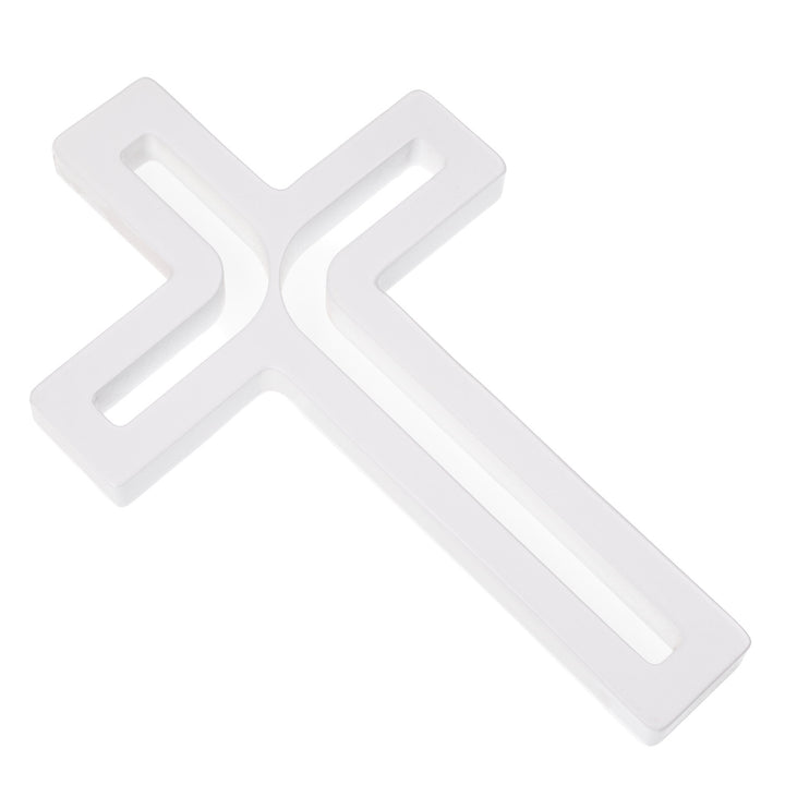 Croce moderna sospesa  in legno, colore bianco 18x12x1,5 cm