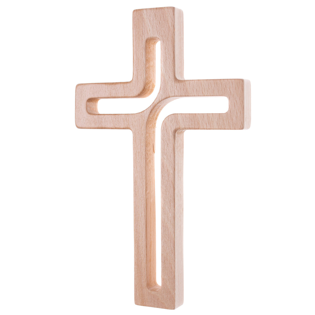 Croce sospesa in legno naturale moderna 25x16x1,6 cm