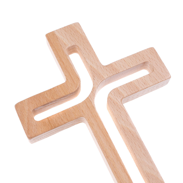 Croce sospesa in legno naturale moderna 25x16x1,6 cm