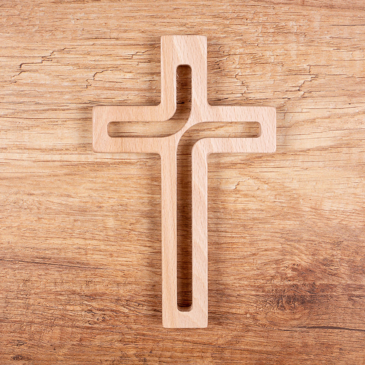 Croce sospesa in legno naturale moderna 25x16x1,6 cm
