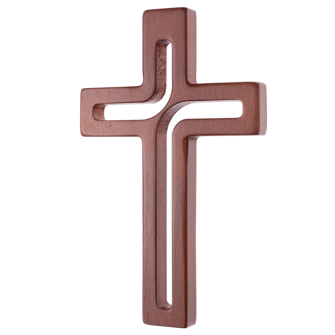 Croce moderna in legno, colore marrone 25x16x1,6 cm