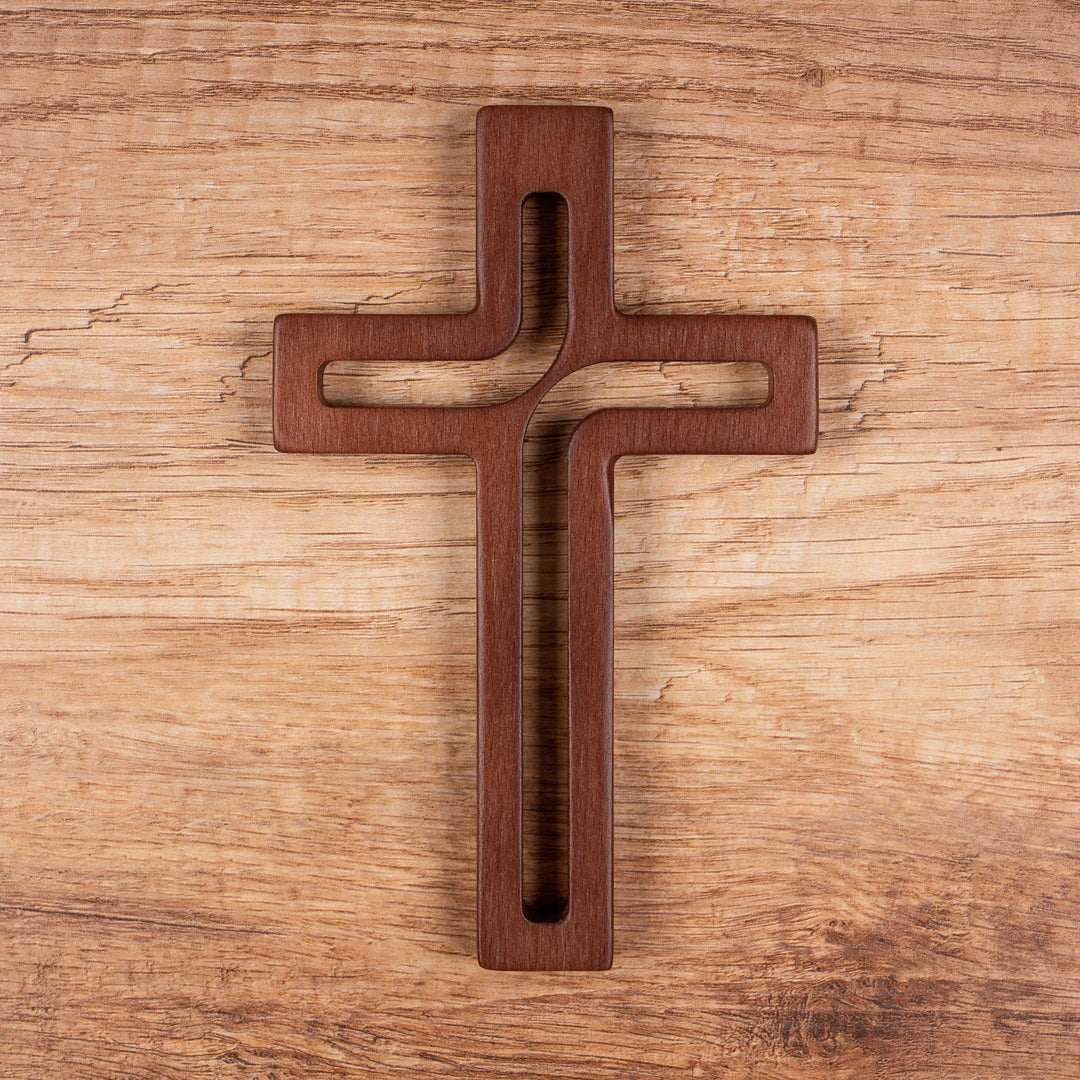 Croce moderna in legno, colore marrone 25x16x1,6 cm