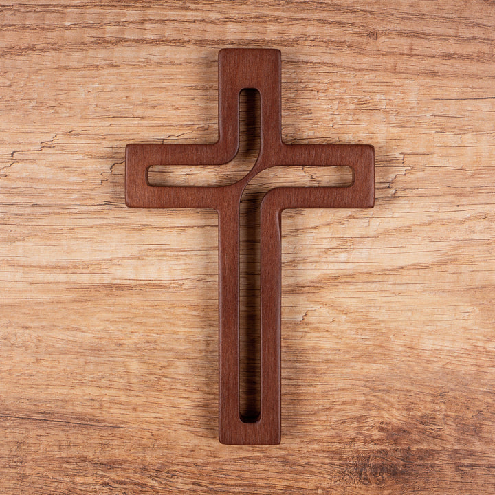 Croce moderna in legno, colore marrone 25x16x1,6 cm