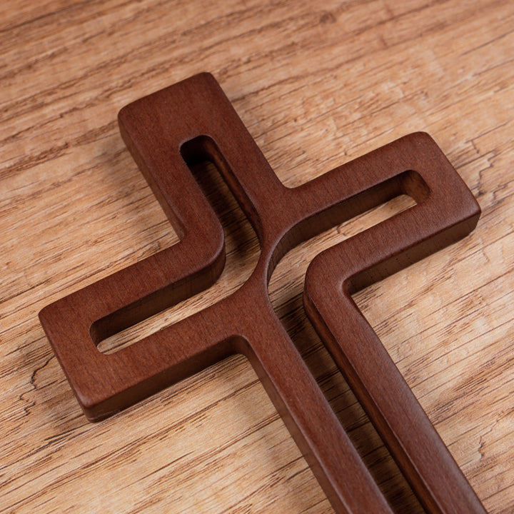Croce moderna in legno, colore marrone 25x16x1,6 cm