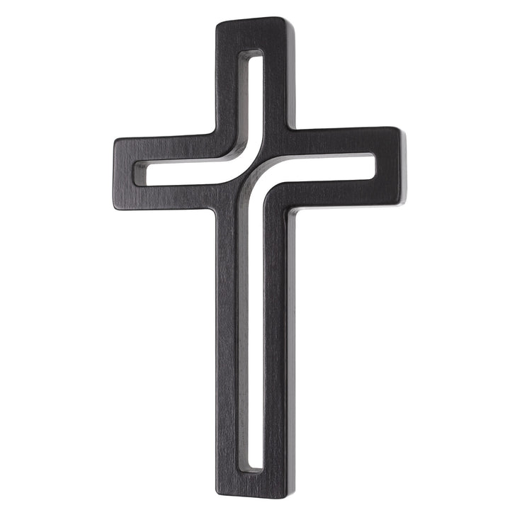Croce sospesa moderna in legno, colore nero 25x16x1,6 cm