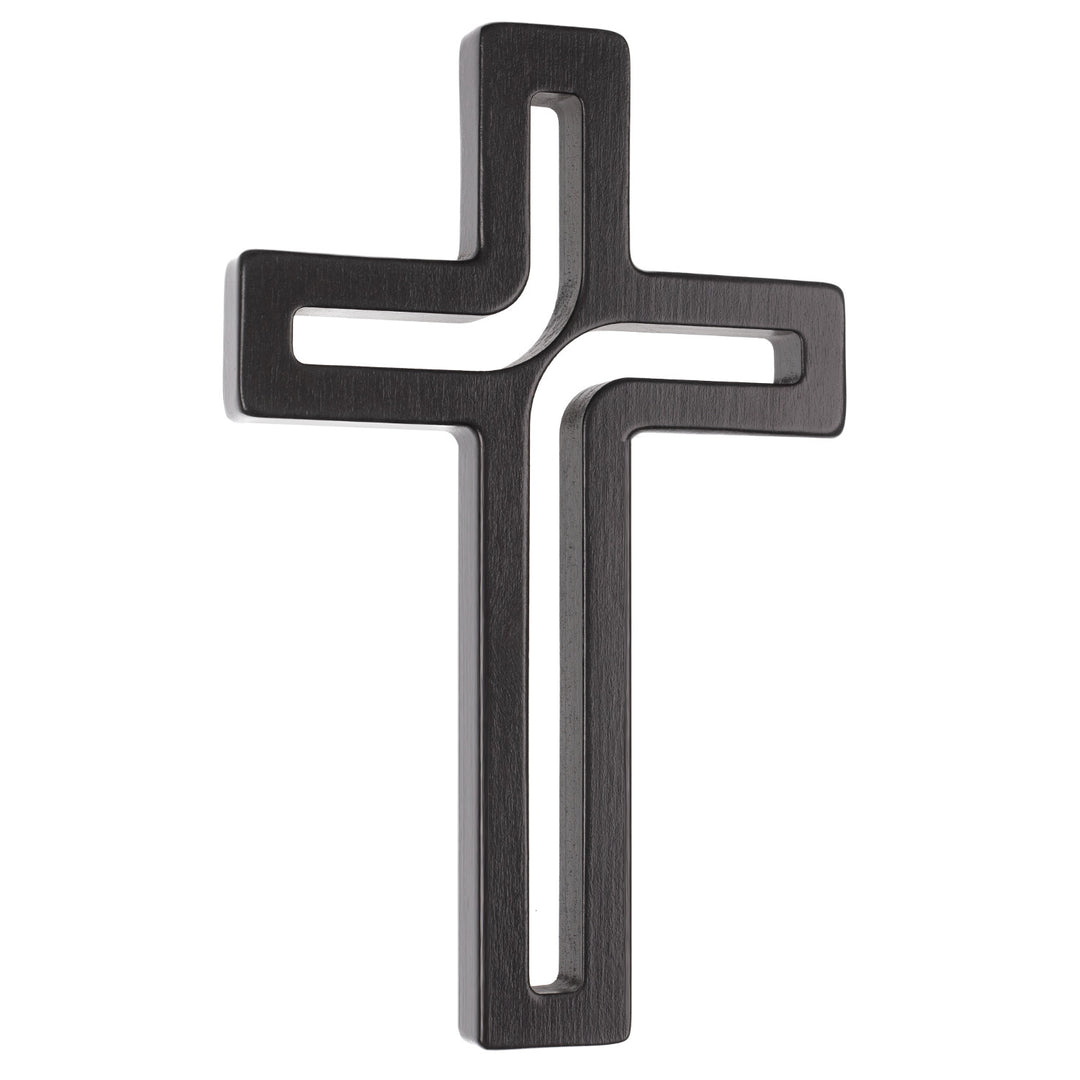 Croce sospesa moderna in legno, colore nero 25x16x1,6 cm