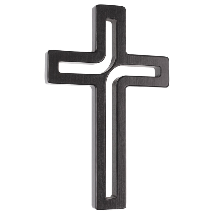 Croce sospesa moderna in legno, colore nero 25x16x1,6 cm