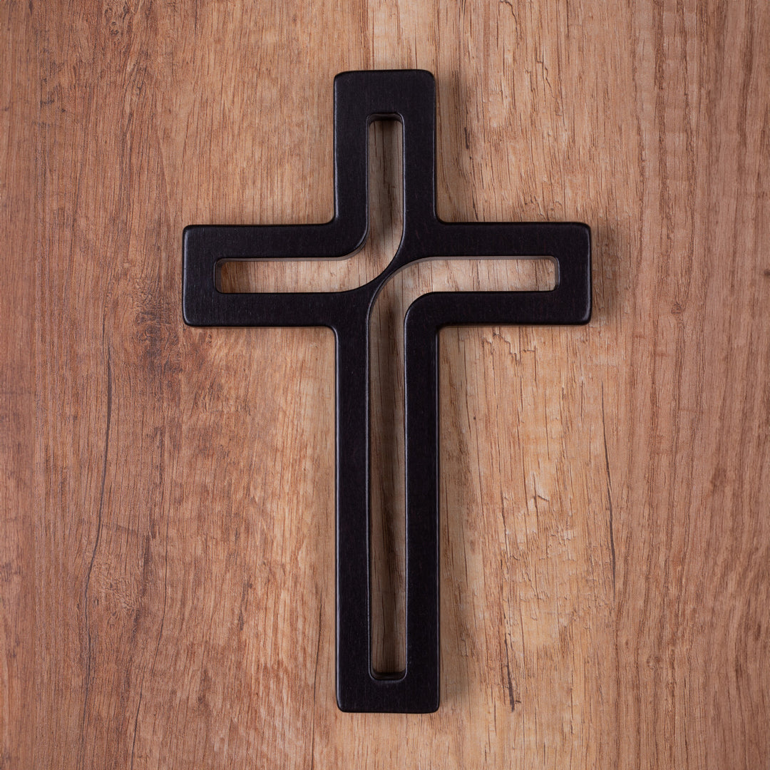 Croce sospesa moderna in legno, colore nero 25x16x1,6 cm