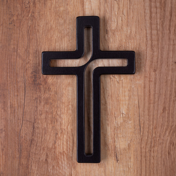 Croce sospesa moderna in legno, colore nero 25x16x1,6 cm