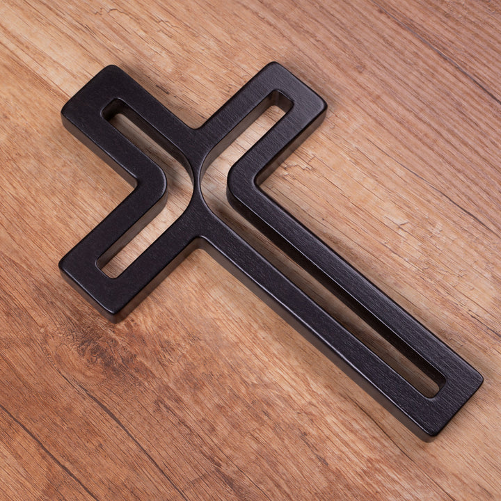 Croce sospesa moderna in legno, colore nero 25x16x1,6 cm