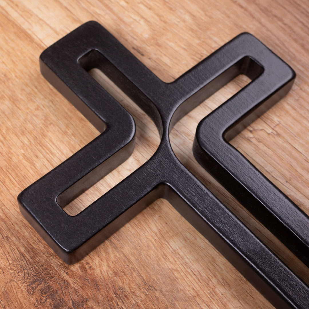 Croce sospesa moderna in legno, colore nero 25x16x1,6 cm