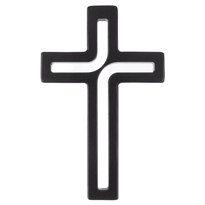 Croce sospesa moderna in legno, colore nero 25x16x1,6 cm