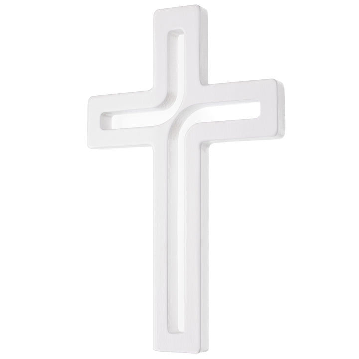 Croce sospesa moderna in legno, colore bianco 25x16x1,6 cm