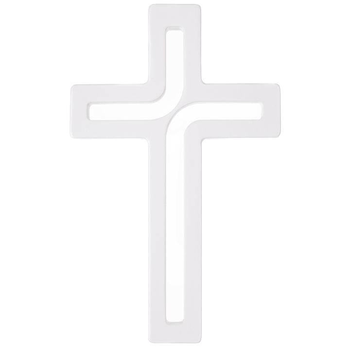 Croce sospesa moderna in legno, colore bianco 25x16x1,6 cm