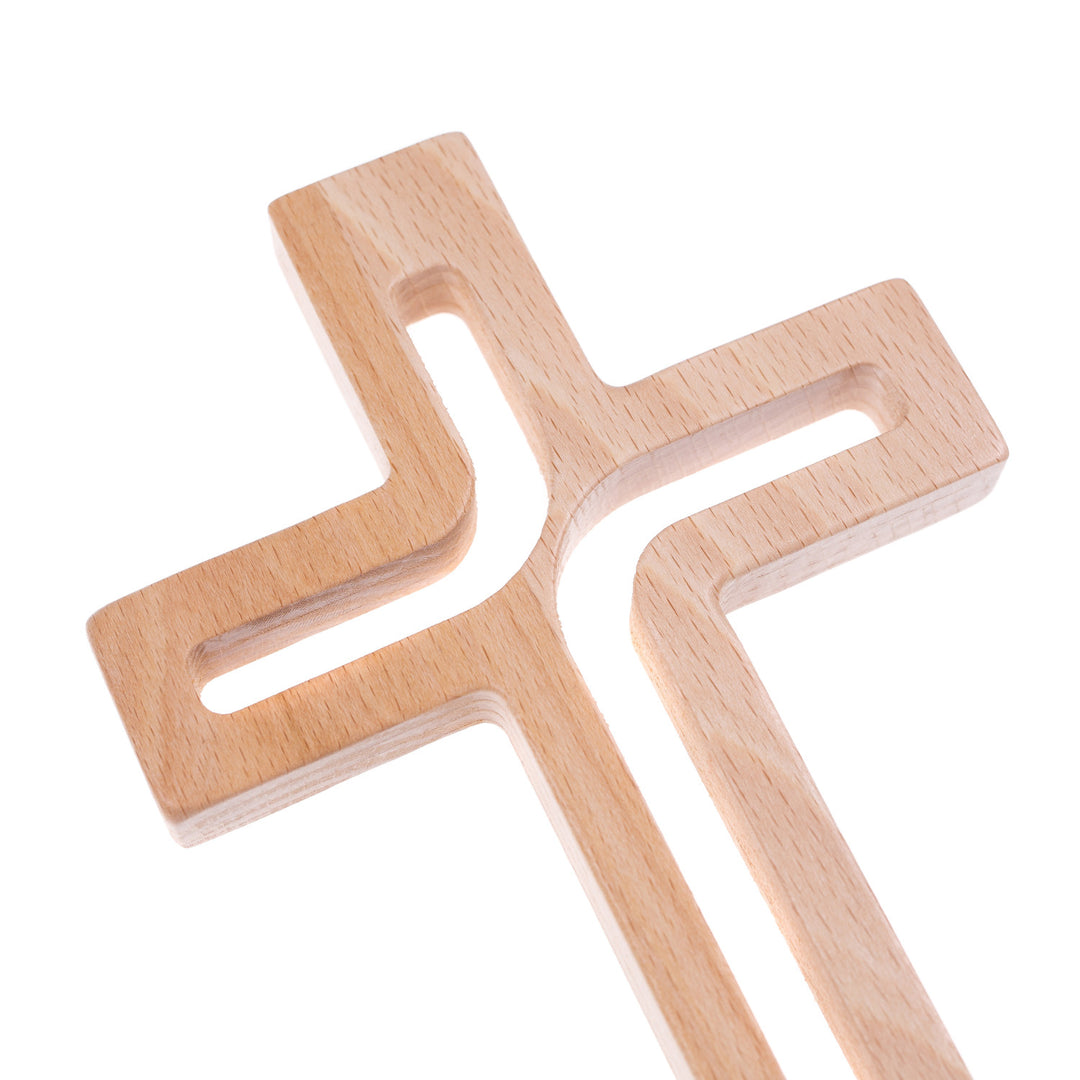 Croce moderna sospesa in legno naturale 30x18x1,8 cm
