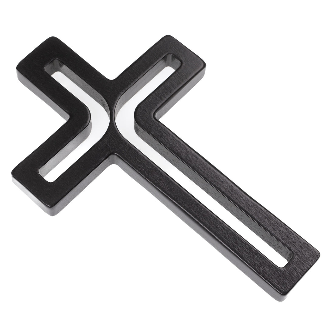 Croce pendente moderna in legno, colore nero 30x18x1,8 cm
