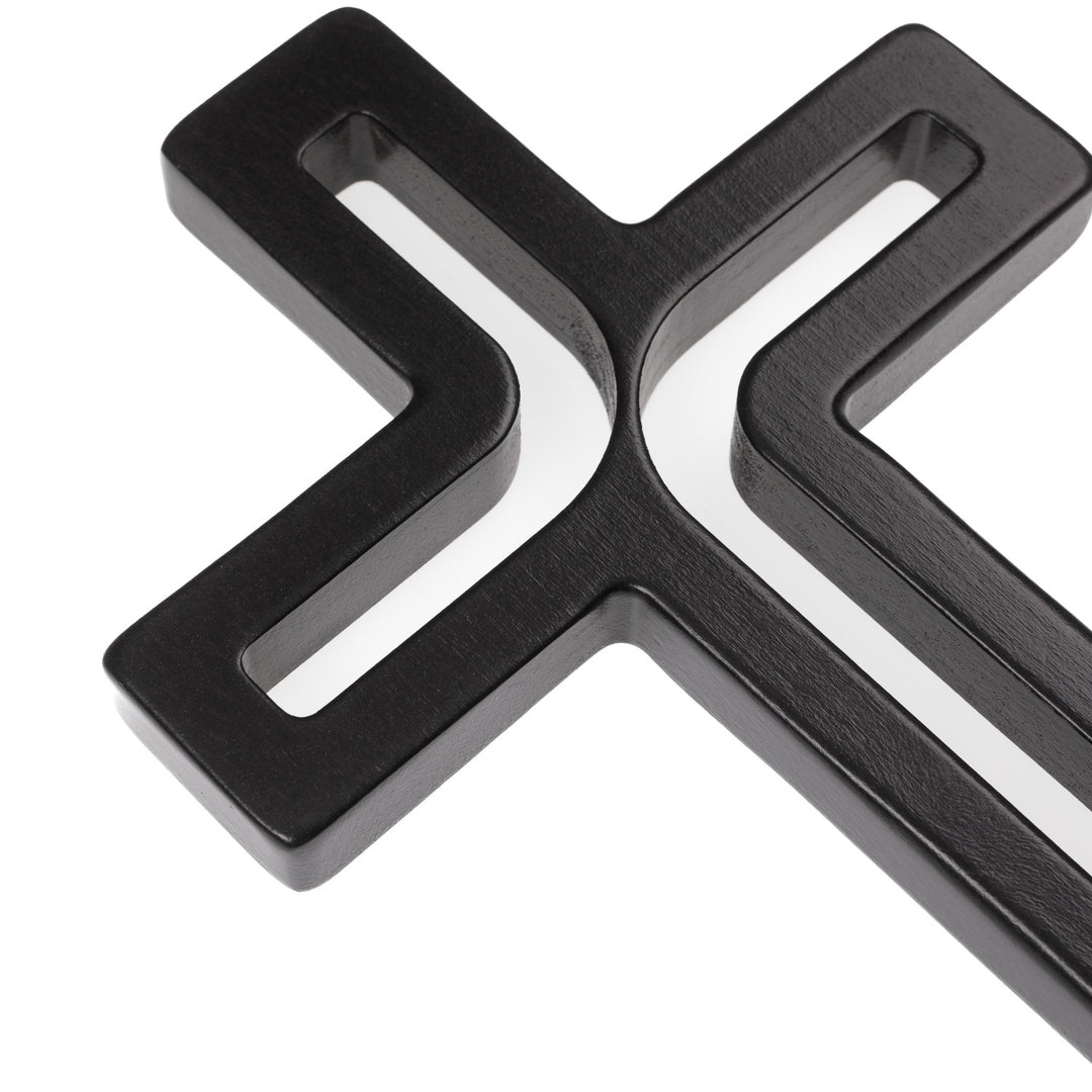 Croce pendente moderna in legno, colore nero 30x18x1,8 cm