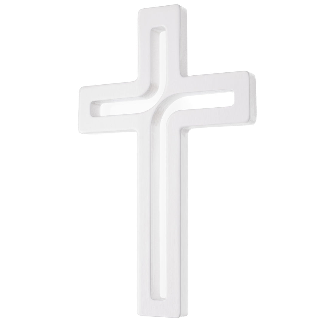 Croce sospesa moderna in legno, colore bianco 30x18x1,8 cm