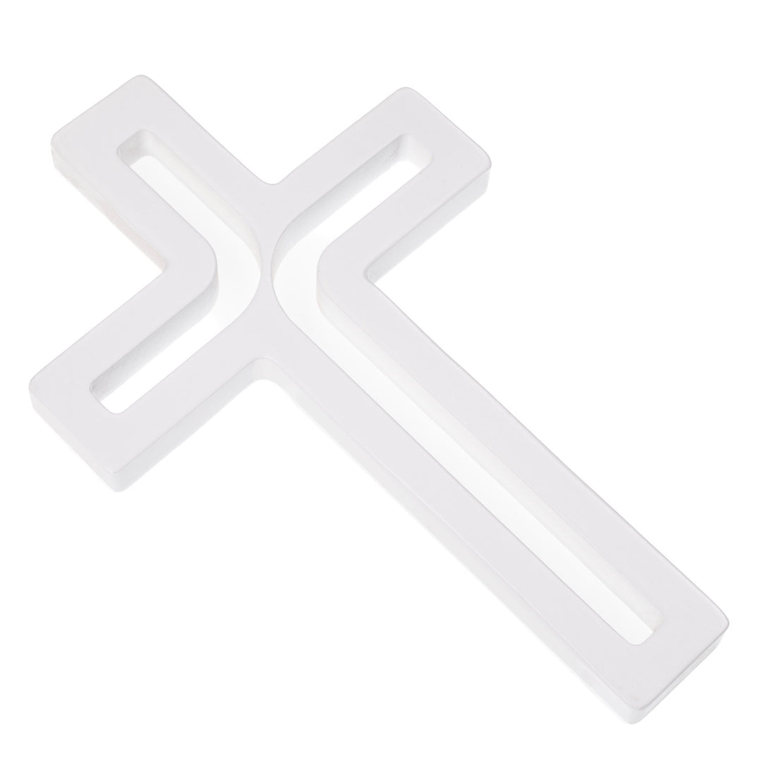 Croce sospesa moderna in legno, colore bianco 30x18x1,8 cm