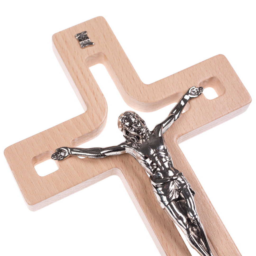 Croce moderna da parete Crice in legno di faggio, colore naturale 18x12x1,4 cm