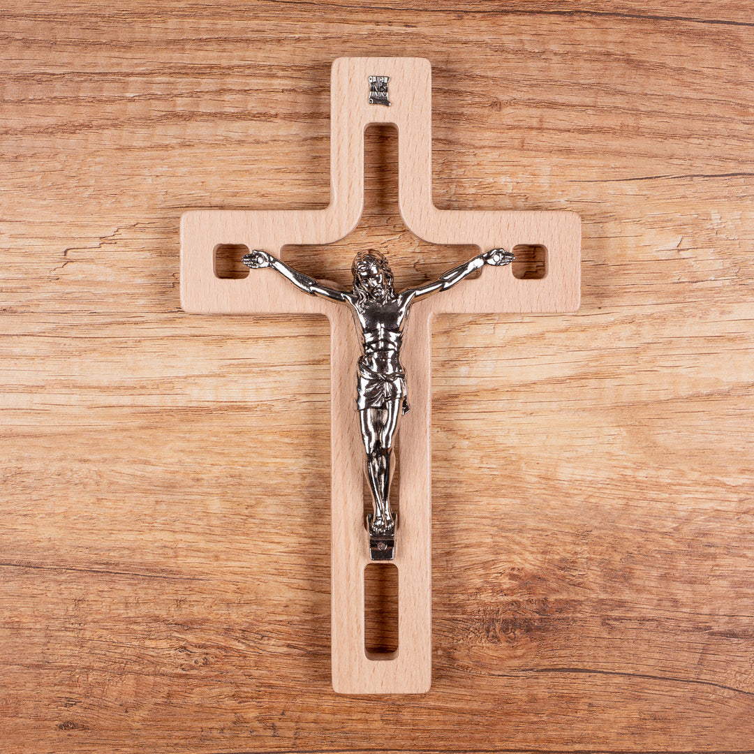 Croce moderna da parete Crice in legno di faggio, colore naturale 18x12x1,4 cm