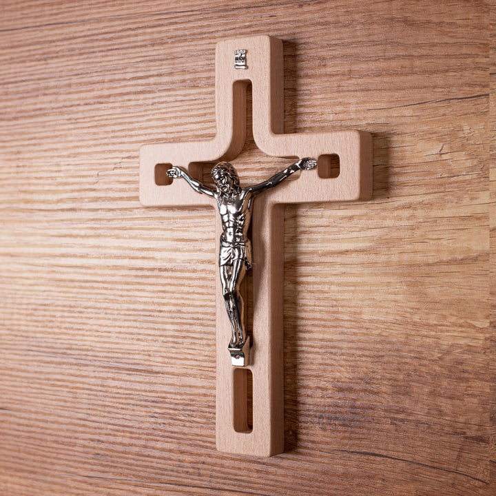 Croce moderna da parete Crice in legno di faggio, colore naturale 18x12x1,4 cm