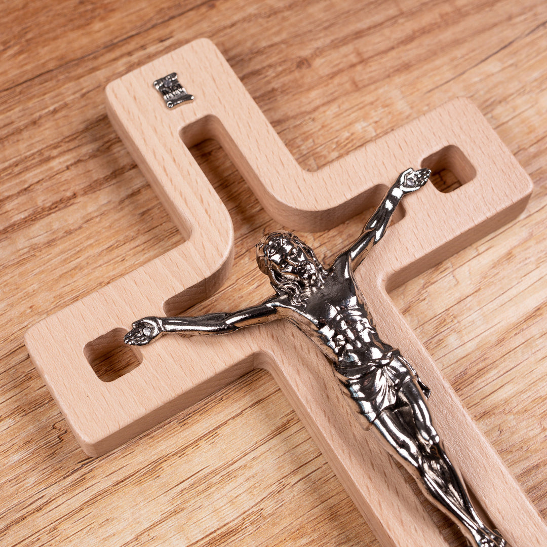 Croce moderna da parete Crice in legno di faggio, colore naturale 18x12x1,4 cm