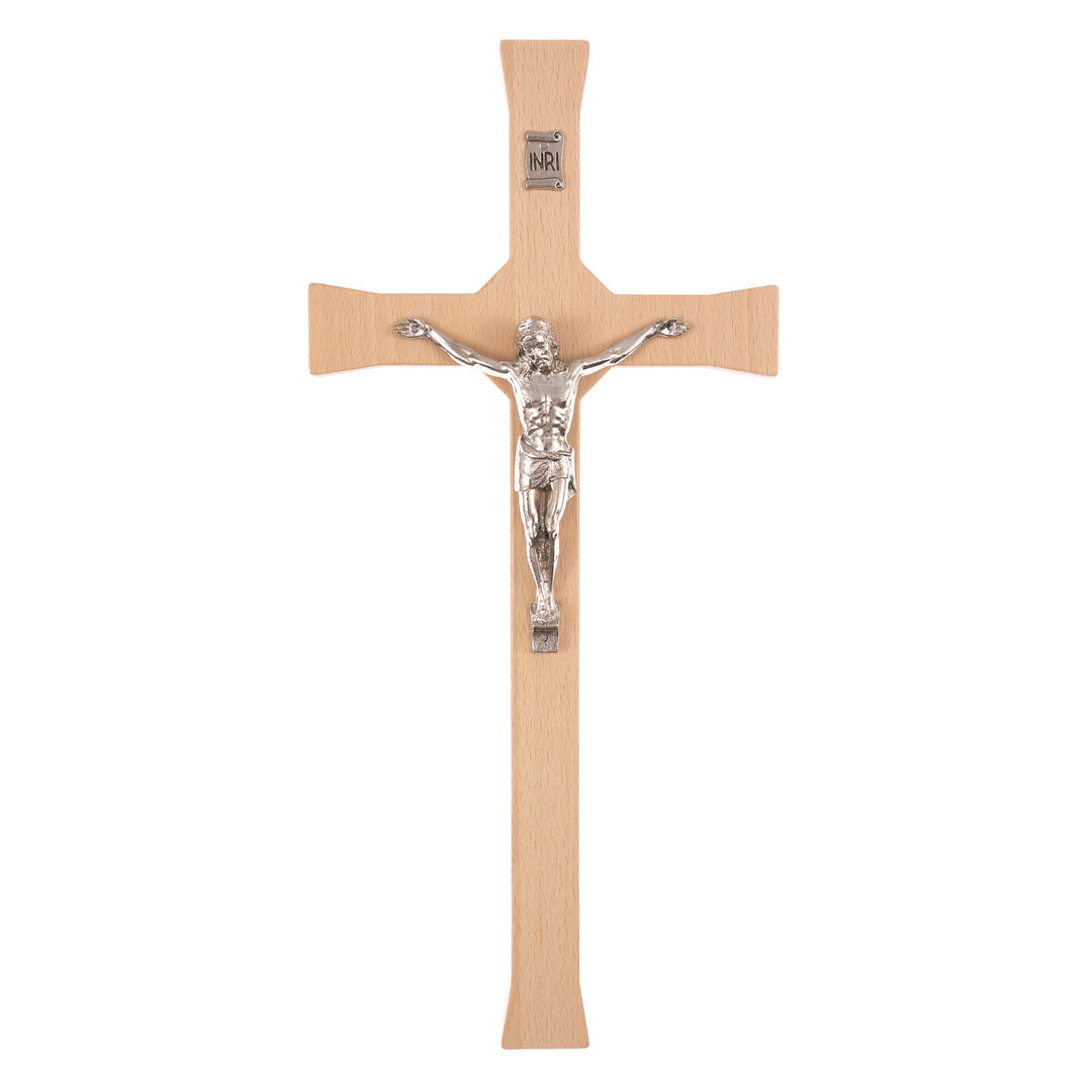 Croce classica di faggio da parete, colore naturale 30x14x1,8cm