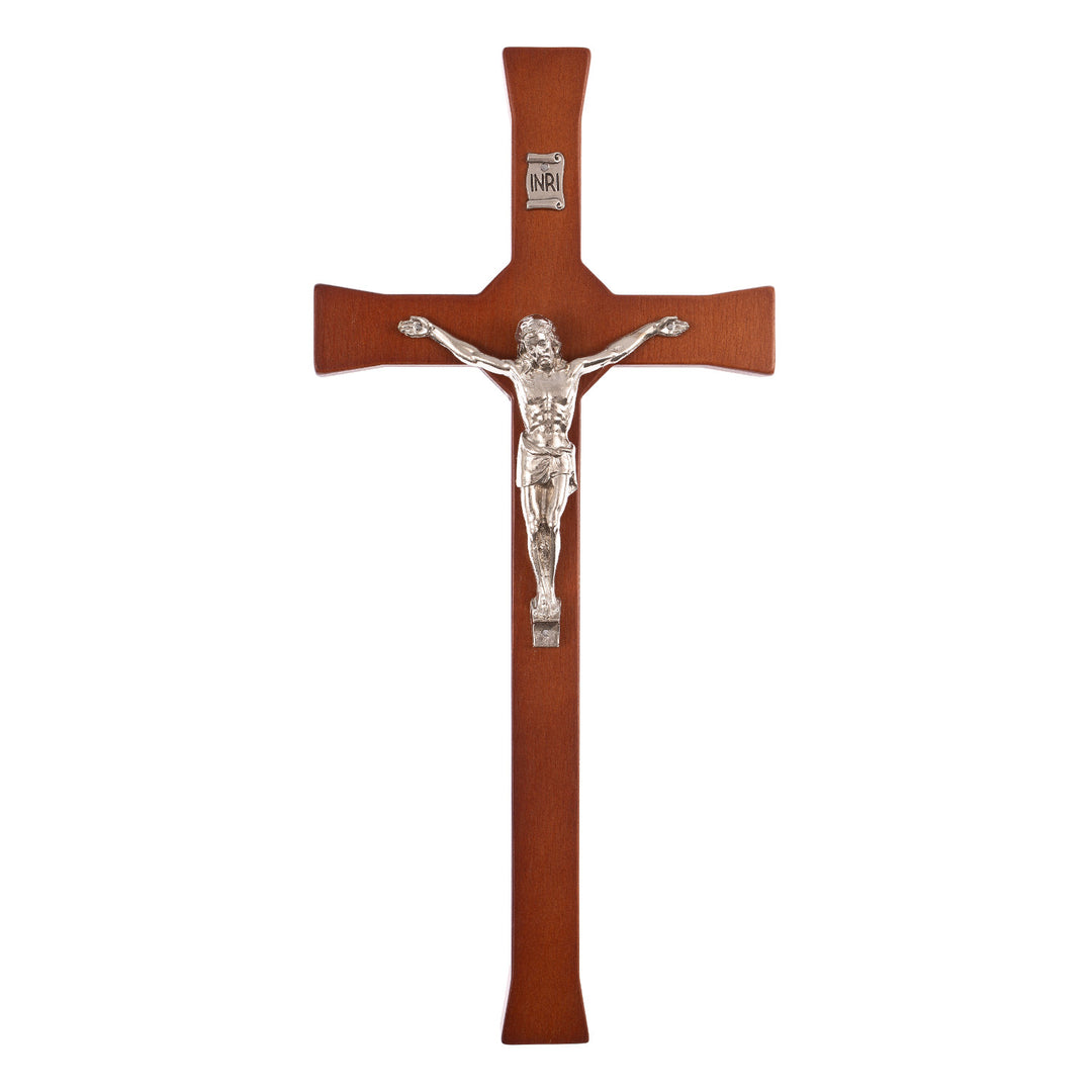 Croce classica di faggio da parete, colore marrone 42x18x1,8cm