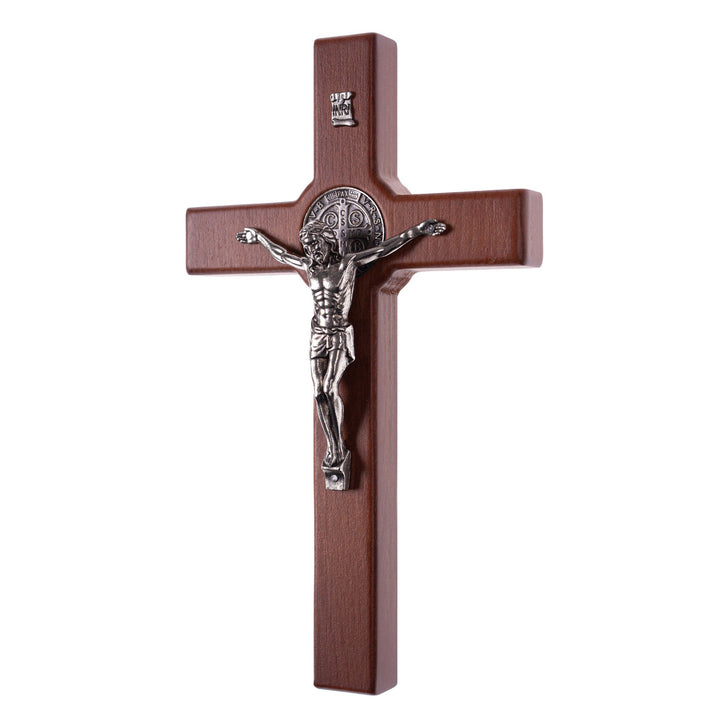 Croce di San Benedetto in legno con pasqua, colore marrone  18x10x1,8cm