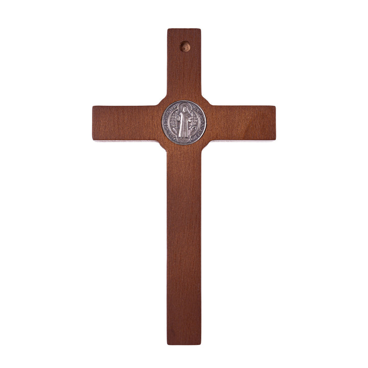 Croce di San Benedetto in legno con pasqua, colore marrone  18x10x1,8cm