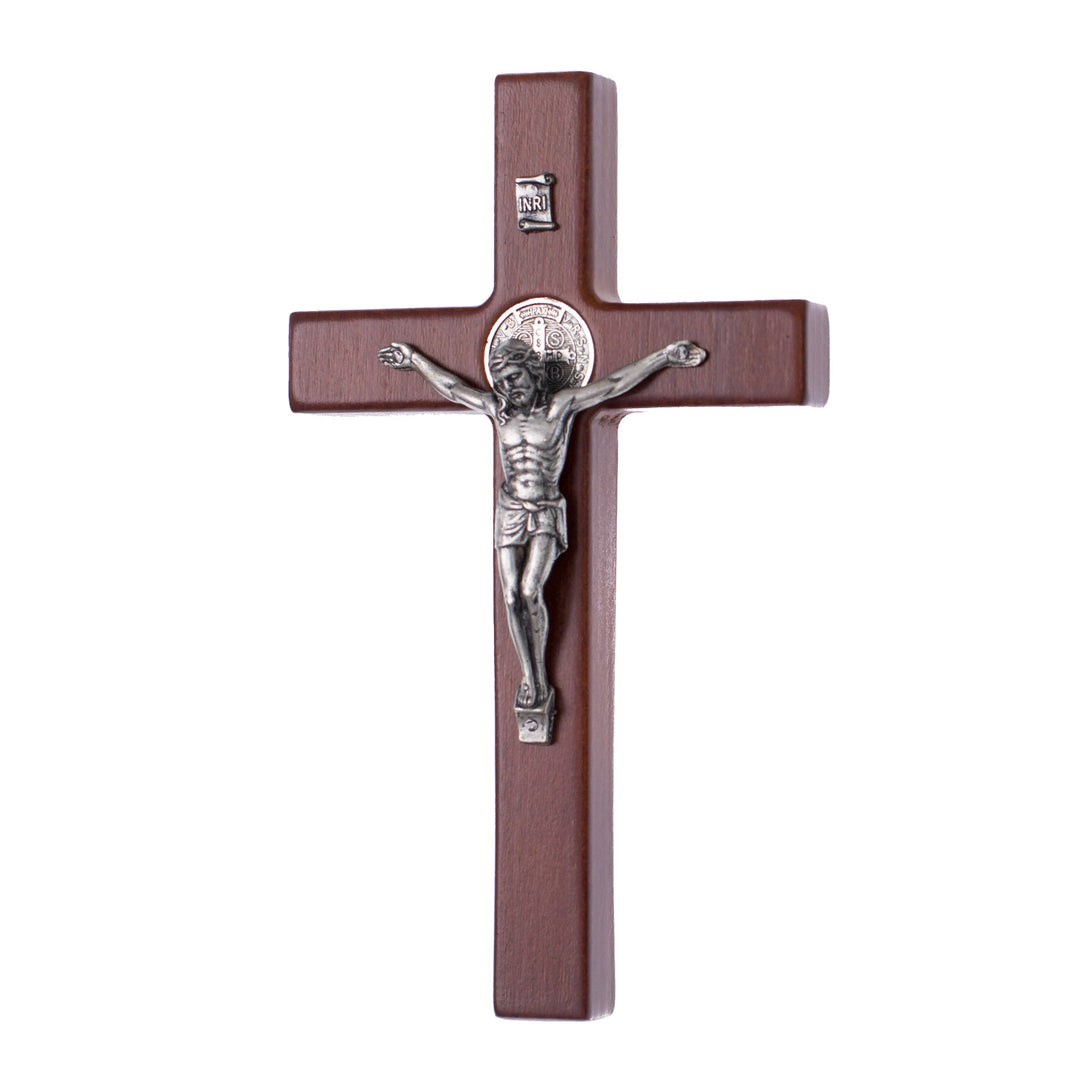 Croce di San Benedetto in legno con pasqua, colore marrone  18x10x1,8cm