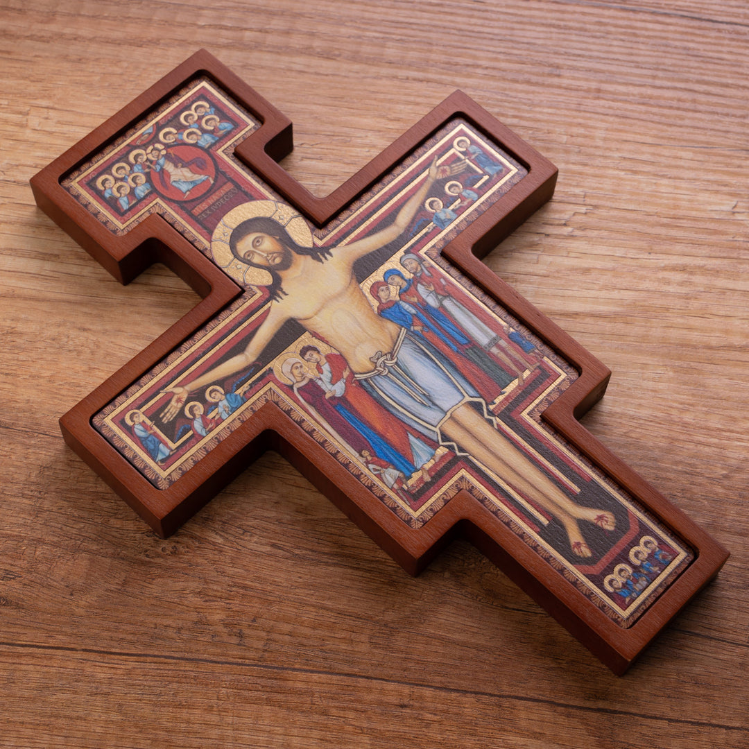 Croce di legno di San Damiano - Croce di San Francesco marrone 22x16x1,8cm