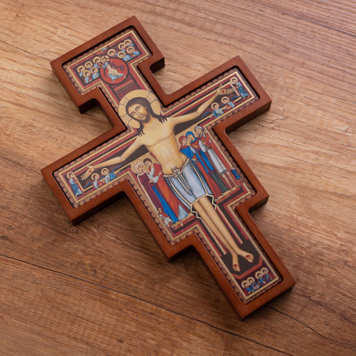 Croce di legno di San Damiano - Croce di San Francesco marrone 28x20x1,8cm