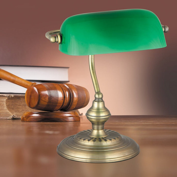 RABALUX BANK 4038 lampada da tavolo in metallo con paralume in vetro verde